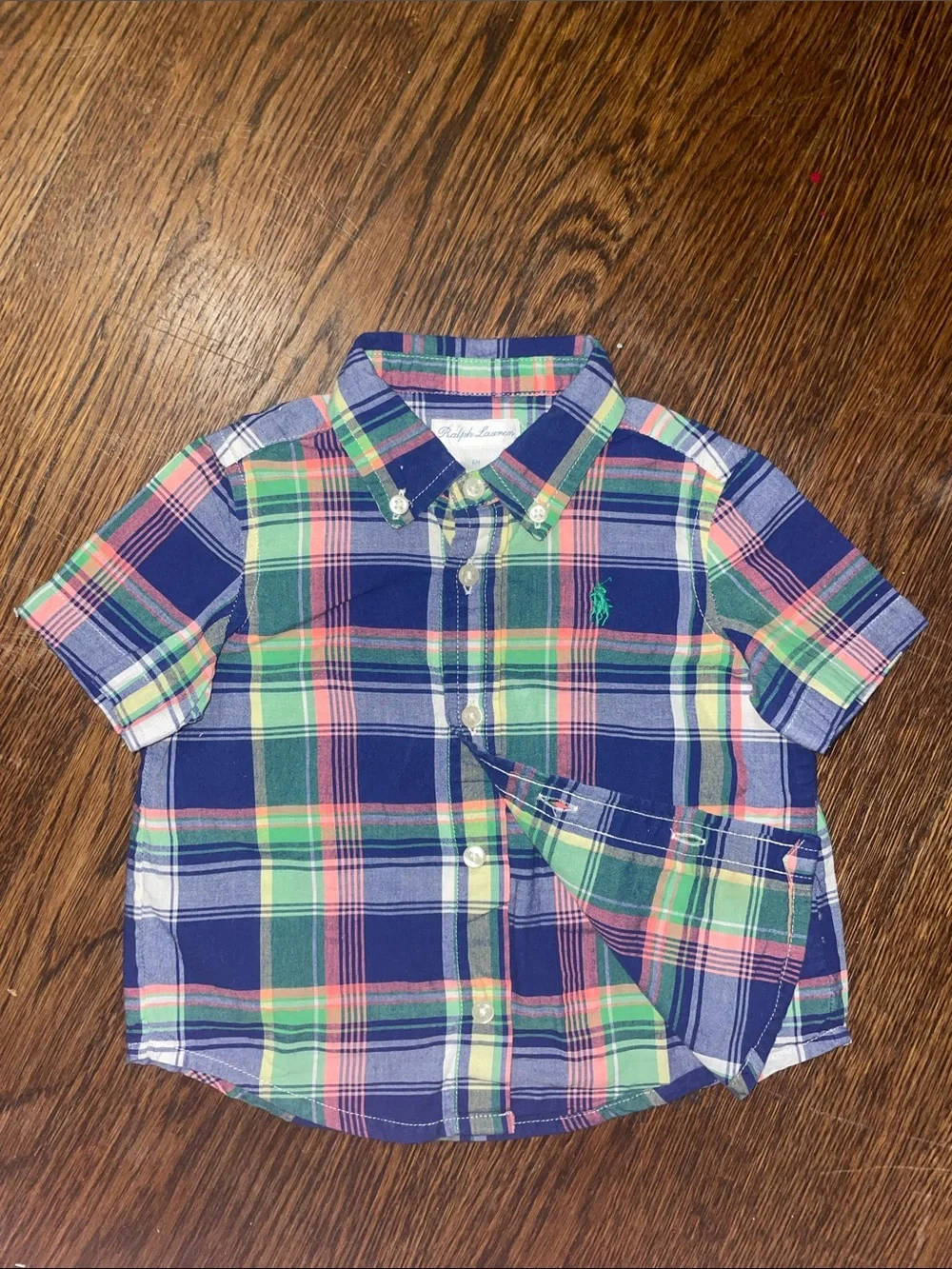 Ralph Lauren Boys' Short-Sleeve Plaid Button-Down Shirt - Navy, Green & Pink